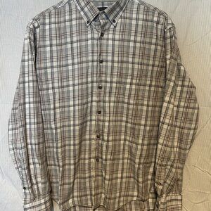 Jos. A. Bank Gray and Red Plaid Cashmere Cotton Button Down Shirt